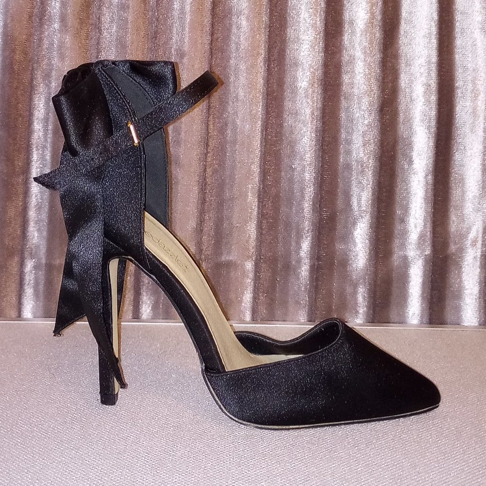 Black Satin Ankle Strap Stiletto heels